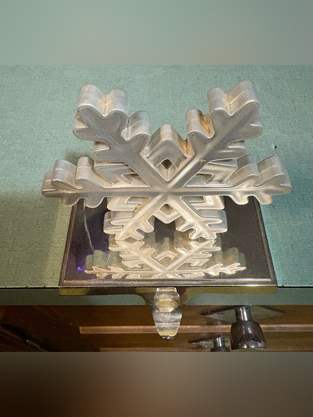 Snowflake metal stocking holder
